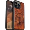 Carveit Custodia Compatibile con MagSafe per iPhone 15 Pro Max Case, Legno Cover avec Magnetico per Apple 15 Pro Max Custodia Paraurti Robusto TPU (Rosea-Testa di lupo)