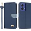 TAUYN Custodia per Motorola Moto G85 / Edge 50 Fusion, PU Pelle Flip Cover Antiurto TPU Custodie, Slot per Schede & Supporto Funzione, con Cordino -Blu Scuro