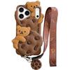 SGVAHY - Custodia per iPhone 17 Pro Max con cinturino a cordino, portachiavi a forma di orso carino con biscotti, Kawaii, divertente custodia protettiva in morbido silicone antiurto per donne e