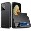 FERLAN Compatibile con Cover Portafoglio per Samsung Galaxy S21 Ultra,con Porta Carte,TPU Bumper Silicone Slot Nascosto Scorrevole (Nero)