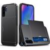 FERLAN Compatibile con Cover Portafoglio per Huawei P30 Pro,con Porta Carte,TPU Bumper Silicone Slot Nascosto Scorrevole (Nero)