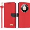 TAUYN Custodia per Honor Magic 8 Lite / Magic8 Lite, PU Pelle Flip Cover Antiurto TPU Custodie, Slot per Schede & Supporto Funzione, con Cordino -Rosso