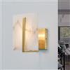 SANGPAO Decorazione domestica moderna Applique da parete in marmo dorato Lampada da parete per bagno interno in pietra di vetro alabastro bianco Lampada da parete per camera da letto nordica contempor