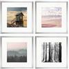 PHOTOLINI Set di 4 cornici per poster 30x30 cm con passe-partout 20x20 cm argento legno MDF, plexiglass infrangibile, da parete, accessori inclusi - per foto, immagini e poster