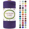 LEREATI Corda Macrame 2mm x 200m, Filo Macrame Cordoncino Cotone Naturale Spago Colorato, Cordino per Borse Uncinetto, Arazzo da Parete, Fai da Te Artigianato, Decorazioni (Viola Profondo)