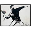 ConKrea Quadro su Tela Canvas INTELAIATO - con Cornice - Banksy - Arte Street Art - Lanciatore di Fiori - 70x100cm - Stile Moderno Nero- (cod.1644)