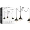 LEDSone Lampada a Sospensione Spider 5 Vie - Lampada Industriale Vintage con Paralumi Conici Neri in Metallo - Corda Regolabile 2m con Attacco E27 (Nero 3 Teste)