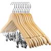 Tebery Confezione da 12 grucce appendiabiti in legno naturale e clip in metallo cromato - 43 cm