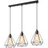 iDEGU 3 Luci Lampadario a Sospensione Industriale Vintage Lampada a Sospensione 20cm Metallo Gabbia Paralume Illuminazione E27 Lampadario da Soffitto per Soggiorno Cucina Sala da Pranzo (Nero, Barra)