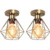 iDEGU 2 Pezzi Plafoniera Vintage 16CM Lampada da Soffitto Industriale in Metallo E27 Luci a Soffitto Design Gabbia Retrò Lampadario a Soffitto per Cameretta, Corridoio, Cucina, Soggiorno (Bronzo)