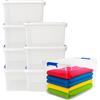 PALUPLUS 8 Contenitori Multiuso con 2 Chiusure a Scatto Blu, misura 58x38,5x43 cm capacità 65 Lt, porta biancheria Trasparente con coperchio, box salvaspazio impilabile armadio, accessori -870F -11,5