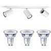 Philips Kosipo Lampada faretti da soffitto (Bianco) - Luce bianca calda - Faretto da soffitto 3 punti luce - GU10 - Non dimmerabile