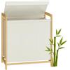 SONGMICS Cesto Portabiancheria 3 Scomparti, Cesta Porta Biancheria Sporca, Struttura in Bambù, Coperchio Rinforzato e Rimovibile, Sacco Rimovibile, 150 L, Bianco Crema RLH103WD01