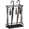 HOMCOM Portaombrelli per Interni con Vaschetta Scolapioggia, 21 Fori e 24 Ganci per Ombrelli, Porta Ombrelli in Acciaio, 50x24x68 cm, Nero