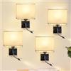 ZMH 4ER Lampada da parete per camera da letto Lampada da parete per interni - LED orientabile a 360° Lampada da lettura rotonda con interruttore Paralume in tessuto Faretto da parete (senza lampadina)