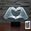 FLRXHK Luce notturna a forma di cuore con illusione 3D a forma di mano, lampada da tavolo con telecomando, 16 colori, luce notturna a LED USB ottica per bambini, decorazione per la stanza dei bambini