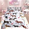 Loussiesd Biancheria da letto per bambini e ragazze con grazioso pony 3 pezzi motivo: animali della fattoria con cuore rosso piumino per letto 135x200cm