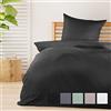 Beautissu Set di 2 Biancheria da letto Seersucker 155x220 cm Meline - Copripiumino con cerniera per l'estate - Federa e copripiumino traspirante e delicato sulla pelle - nero