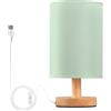 Ttgoth Lampada da comodino verde chiaro in tinta unita per camera da letto, piccola lampada da comodino a LED con porte USB e paralume in tessuto per soggiorno, dormitorio, casa, ufficio