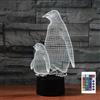 FLRXHK Lampada notturna a forma di pinguino con illusione 3D, lampada da tavolo con telecomando, 16 colori, luce notturna a LED ottica USB per bambini, decorazione per la stanza dei bambini