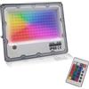 MAKA change your life quality MAKA Faro LED RGB da Esterno con Telecomando 220V 15 Colori Regolazione Luminosità e 4 Modalità [Flash, Strobo, Dissolvenza, Sfumatura] Impermeabile IP65 IK10 Alluminio Pressofuso, Grigio (100)