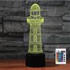FLRXHK Lighthouse - Luce notturna a LED con illusione 3D, lampada da tavolo con telecomando, 16 colori, luce notturna a LED ottica, decorazione per la stanza dei bambini