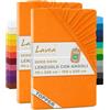 Lavea® Set 2 Lenzuola con Angoli Singolo 90x200 cm - Jersey 100% Cotone - Per Materassi Topper fino a 10 cm - Con Elastico Tutto Intorno - Certificato OEKO-TEX - Rosso Tramonto