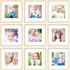 PHOTOLINI Set di 9 cornici per poster 30x30 cm con passe-partout 20x20 cm legno MDF naturale, plexiglass infrangibile, da parete, accessori inclusi - per foto, immagini e poster