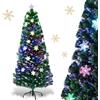 RELAX4LIFE Albero di Natale Artificiale 150cm con Luci in Fibre Ottiche e Addobbi: 1 Stella e 24 Fiocchi di Neve a LED, 170 Rami Folti e Realistici in PVC, Base Pieghevole in Ferro (150 cm)