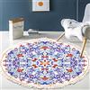 Duories Tappeto Rotondo in Cotone Vintage, con Motivo Mandala, Lavabile, Tessuto a Mano, con Nappe per Camera da Letto, corridoio, Soggiorno, tavolino da caff? Lavabile in Lavatrice, Motivo Floreale #7