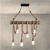 TEKHOME Lampadario Industriale Vintage in Corda di Canapa e Bambù, 6 Luci E27, Stile Rustico Loft per Sala da Pranzo Cucina Bar - B23-6