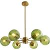 KCO Lighting 6-Luce Verde Lampada A Sospensione A Soffitto Globo Moderno Semi Flush Mount Lampadario A Soffitto Vintage Ottone Oro Sputnik Lampadario Illuminazione per Cucina Soggiorno Sala da pranzo