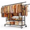 HOKEEPER Appendiabiti da Terra Resistente a Doppia Barra, 283kg, con Cesta a Maglia e Ripiano, Estensibile - Ideale per Camera da Letto, Boutique, Lavanderia, Nero