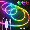HEGEHE - Striscia neon LED SMD 3535 [5M,RGB], con controller musicale USB On/Off, IP65 impermeabile, 60 LEDs/m 5V striscia LED flessibile CRI85+, tagli ogni 10cm [adattatore di corrente non incluso]