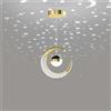Mengjay Lampada a Sospensione LED Plafoniera,Creativo Lampadario con Proiezione di Luna e Stelle,Lampada a Sospensione Camera da Letto 10W Lampadario per Camera dei Bambini (bianco freddo, Oro)