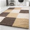 Carpetsale24 Tappeto pelo lungo, colore mocca, disegno dei quadrati, 3515, tappeto corridoio, Tappeto soggiorno, 80 x 150 cm