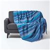HOMESCAPES Marocco strutturato Stripe Tiro 90 x 100 Cm Blu Navy Aqua Duck Egg fatto a mano 100% cotone Adatto per la maggior parte dei tre divani posti Doppia copriletti King Easy Care lavabili a casa