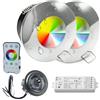 Planetitaly KIT 2Pcs faretti cromoterapia LED RGB RGBW 12W IP65 24V incasso box doccia bagno turco centralina telecomando alimentatore 24V incluso (dimmerabile rgb+4000k) (COLORE CROMATO LUCIDO)