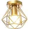 iDEGU Plafoniera Vintage E27 Lampadario Soffitto Industriale 16cm Paralume in Metallo Design Gabbia Retrò E27 Lampada da Soffitto per Corridoio, Camera da Letto, Cucina, Soggiorno (Gabbia A, Dorato)