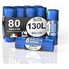 G.M. DISTRIBUZIONE GM 80 Sacchi Azzurri Grandi Resistenti 90x120 cm Plastica HDPE, 130 litri, Sacchetti Differenziata, Sacchi spazzatura, Buste Spazzatura, Sacchi condominiali, 10 Rotoli da 8 Buste Immondizia