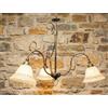 Generico Lampadario in ferro battuto a 3 Luci Stile Classico Rustico con vetri ambra Greca-3L