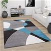 Paco Home Tappeto Salotto Pelo Corto Moderno Look 3D Contorni Rifilati Motivo Astratto, Dimensione:120x170 cm, Colore:Turchese