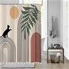 Bovlleetd Arco Modello Tenda da Doccia con Nappa Tenda da Bagno Foglie Verdi e Gatto Tessuto Impermeabile in Poliestere con 12 Ganci Tenda Doccia Lavabile con Nappa Set 153x183cm