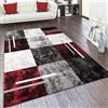 Paco Home Tappeto Salotto Pelo Corto Effetto 3D Vintage Contorni Rifilati Motivo Moderno, Dimensione:80x150 cm, Colore:Grigio-Rosso