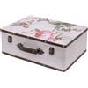 HMF Valigia decorativa vintage in legno, scatola portaoggetti con coperchio e maniglia in pelle, elegante idea regalo per matrimonio o compleanno | Rosa | 44 x 32 x 16 cm