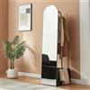 [en.casa] Specchio a Figura Intera con Stand Barra Appendiabiti Specchio Ovale da Terra e Vano Porta Oggetti Vestiti Cappotti per Ingresso Camera da Letto Guardaroba 165x40x51 cm - Nero