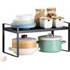 HUOLE Porta piatti allungabile, mensole da cucina per stoviglie,Scaffale portaoggetti regolabile per armadio,organizer sotto lavello,cibo e utensili, in metallo-36-60 * 21 * 18 cm (nero)