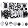 SHareconn, Set di 106 palline natalizie decorative, in plastica infrangibile, per albero di Natale, adatte come decorazioni per festività, matrimoni e feste, con ganci inclusi (nero e bianco)