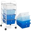 GIANTEX Carrello con 4 cassetti impilabili, carrello per cassetti, carrello da cucina con ruote, carrello portaoggetti, per cucina, bagno, ufficio, 32 x 37 x 76 cm (blu)