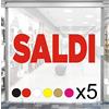 Mr Pubblicità 5 pz. kit Adesivi Saldi Rimovibili per Vetrine Negozi, Vetrofania Scritte SALDI dim. 60x20 cm Stickers promozionali Allestimento Vetrine Decorate. intagliati senza Sfondo Prespaziati (ROSSO)